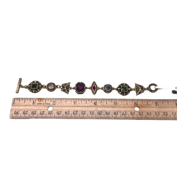 Patricia Locke Multi-Stone Geometric B106 Link Bracelet 7" Vintage Style HTF - Picture 3 of 8